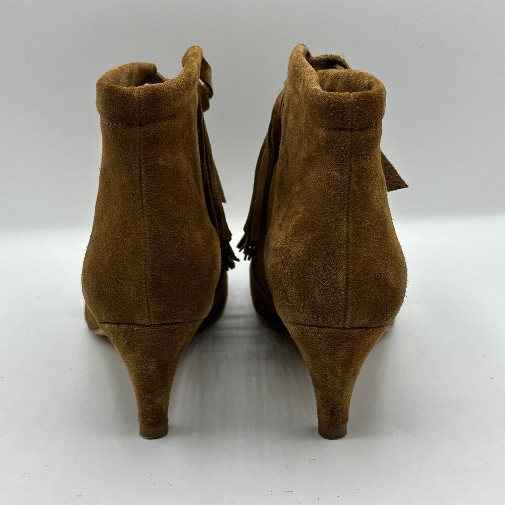MAJE Suede Leather Fringe Tassel Kitten Heel Boots Camel Tan - Picture 5 of 8